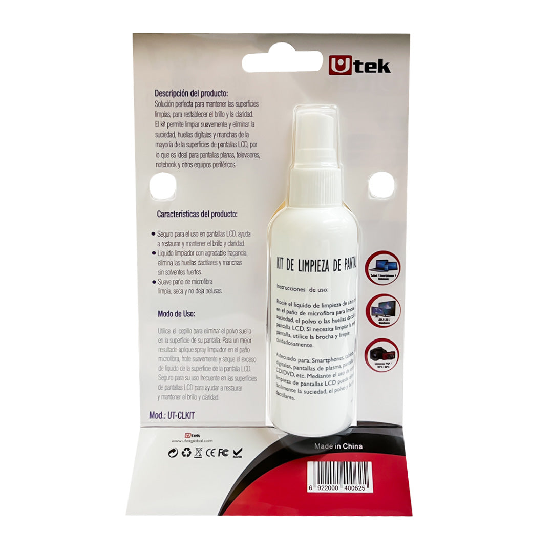 Kit de limpieza 3 en 1 (liquido 100ml, escobilla y paño de microfibra) / mod. UT-CLKIT