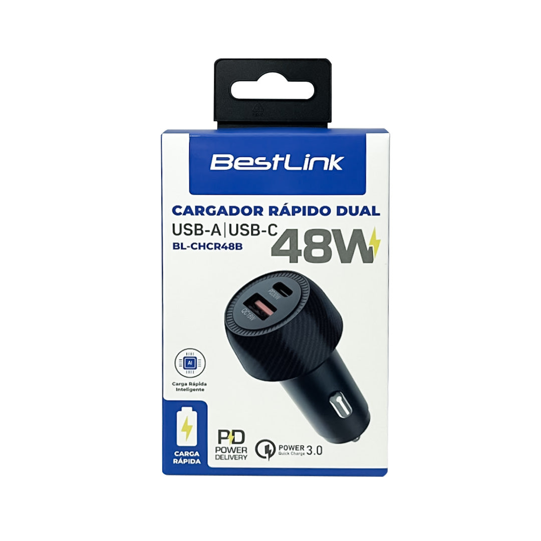 Cargador de auto QC+PD 48W USB color negro / BL-CHCR48B
