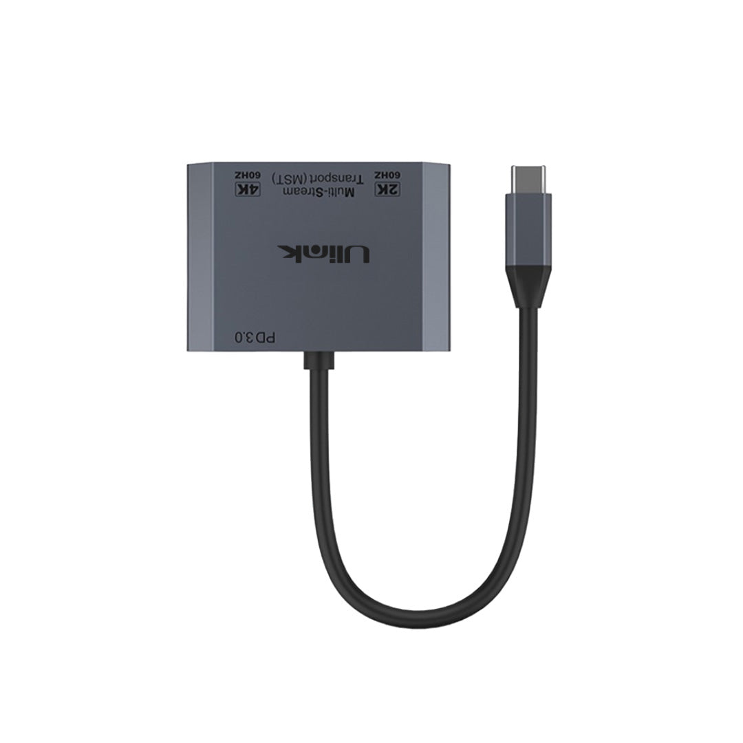 Adaptador multipuerto USB C 3 en 1 , HDMI*1 (60hZ), VGA*1, PD*1 , aluminio / UL-ADC420V