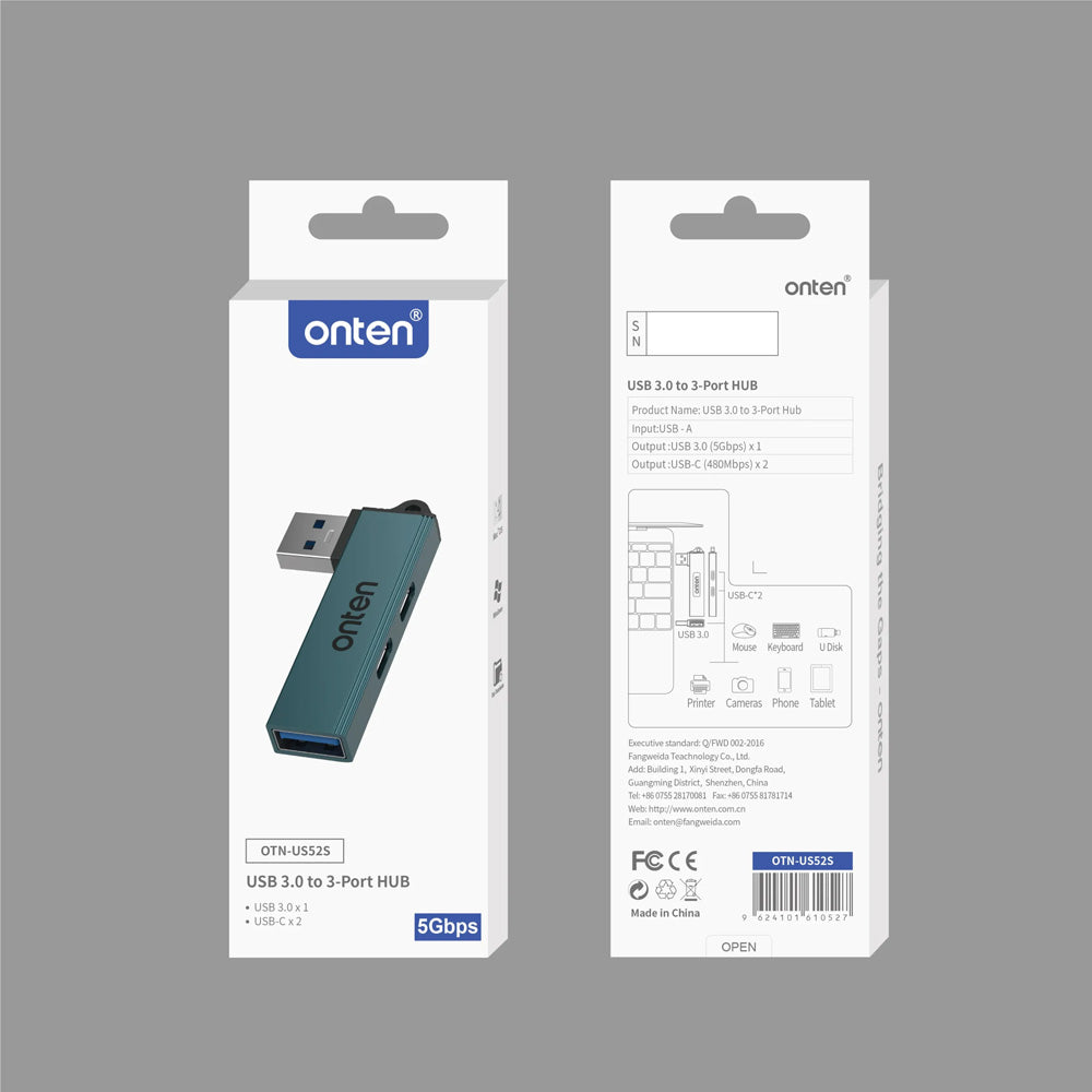 HUB USB A compacto 2xUSB C + 1xUSB3.0 / OTN-UC52S
