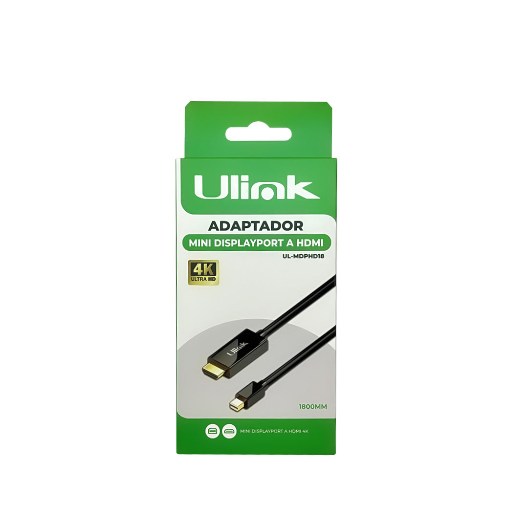 Cable de video Mini Display Port Macho a HDMI 4K macho con cable 1,8mts / mod. UL-MDPHD18