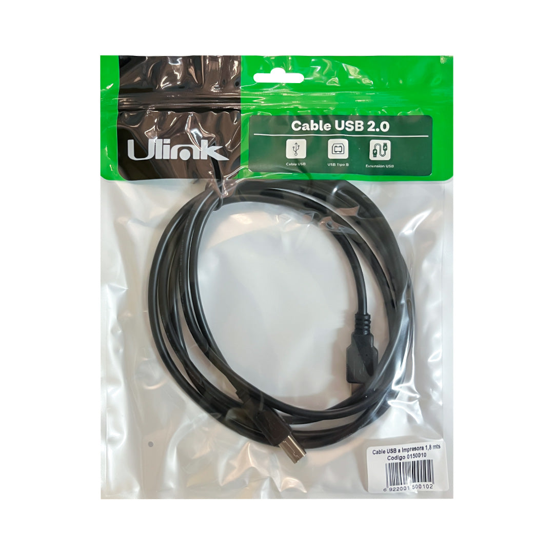 Cable USB 2.0 A-B para impresora 1,8mts