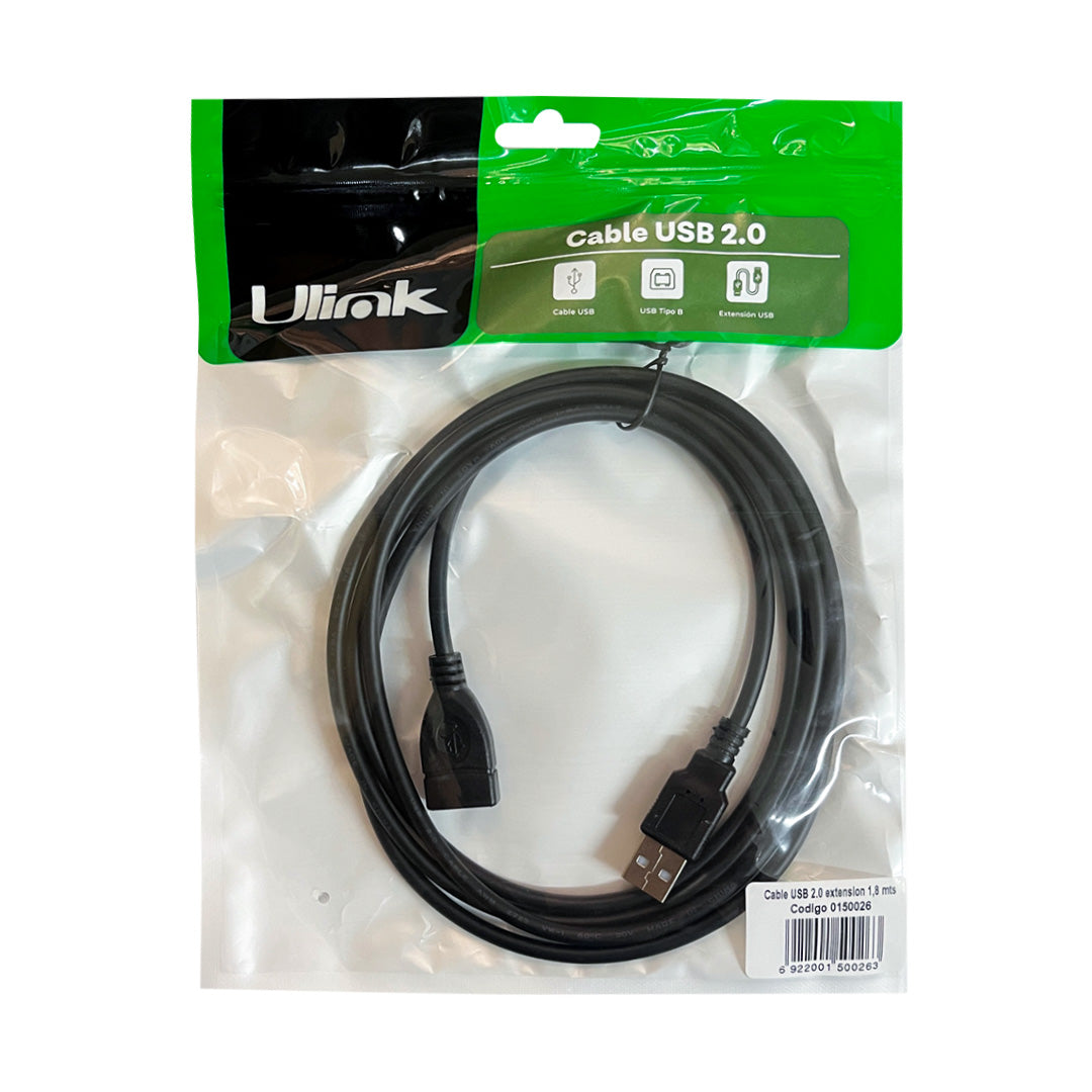 Cable USB 2.0 extensión 1,8 mts