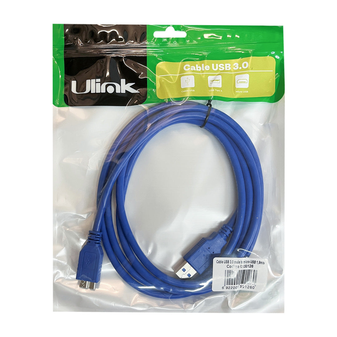 Cable USB 3.0 macho a micro USB 3.0 color azul 1,8 mts