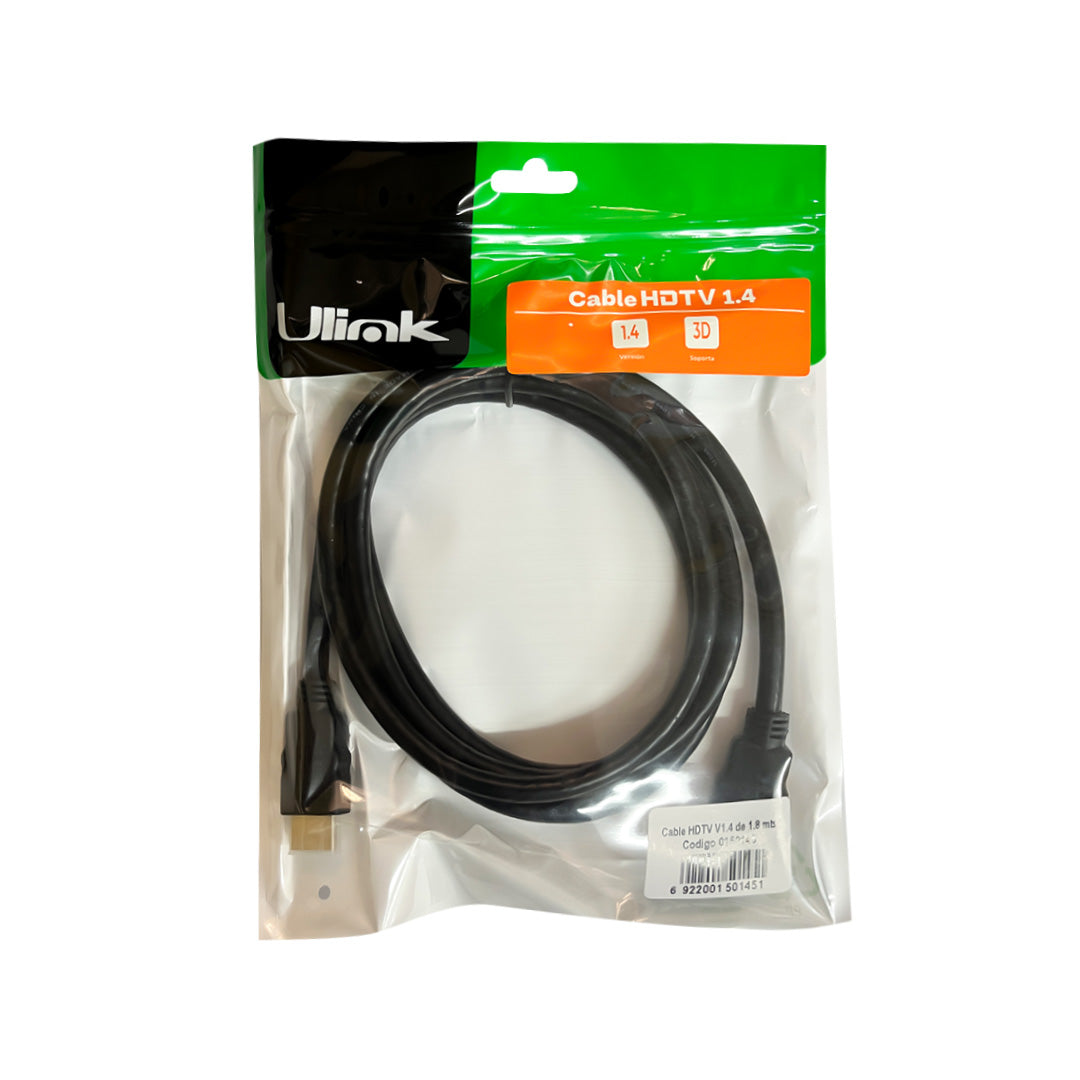 Cable HDMI a HDMI 1,8 mts v1.4 , 3D, CCS, 32 AWG (aleación)