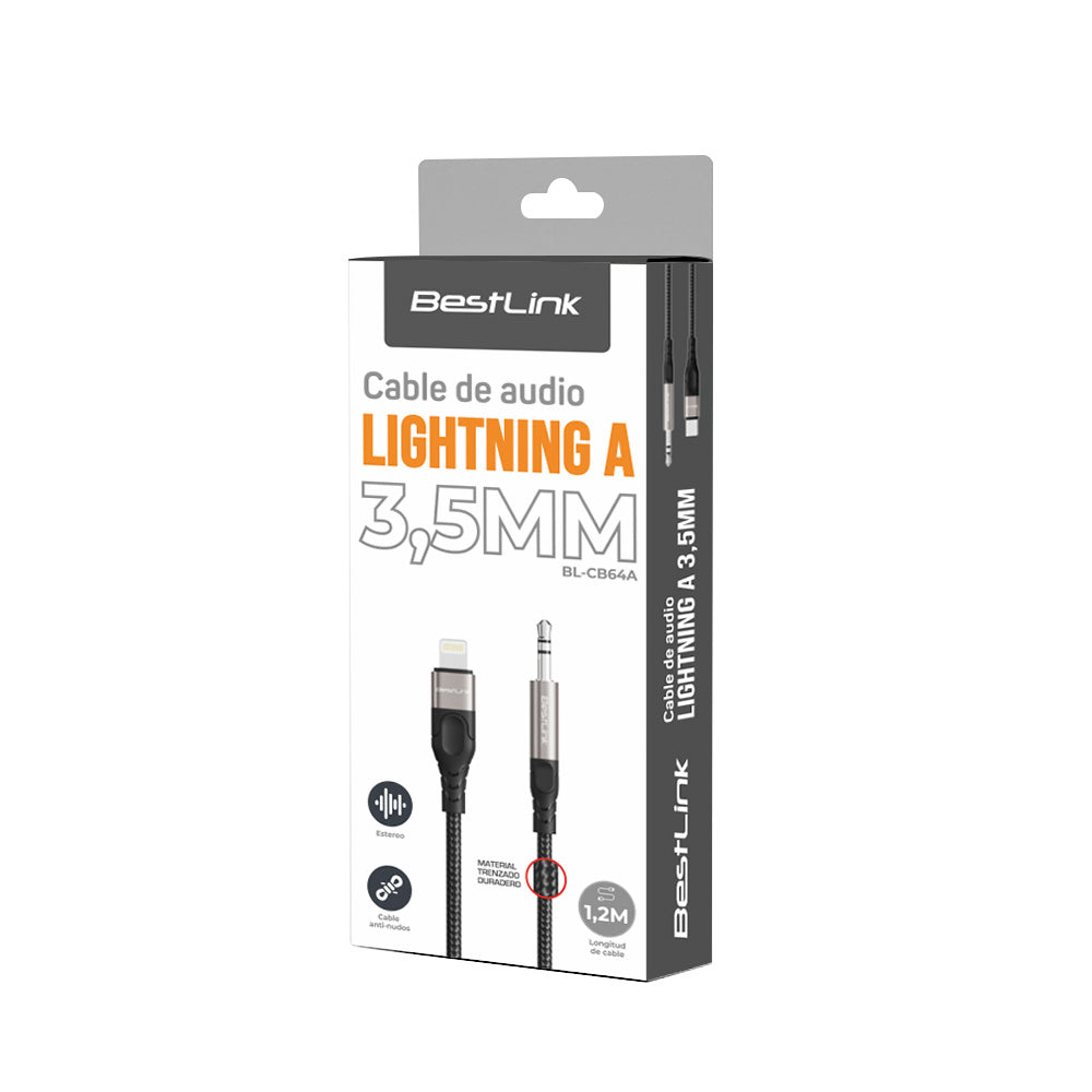 Cable de audio 3,5mm a lightning de 1,2 mt/ BL-CB64A