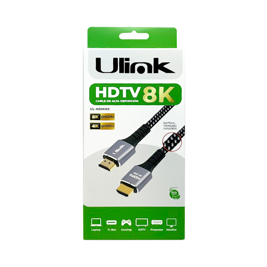 Cable HDMI a HDMI 1,5 mts v2.1, 8k 60Hz, color negro / mod. UL-HDMI8K15