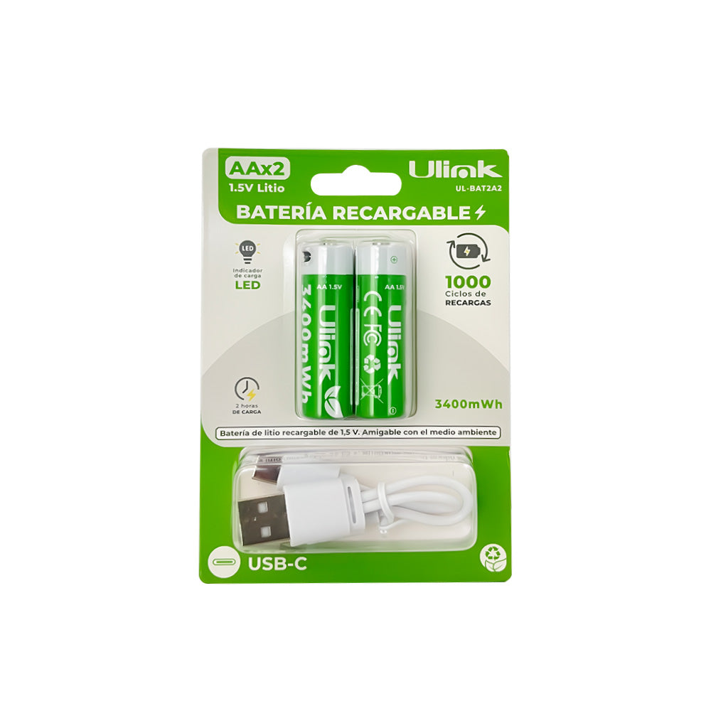 Pilas 2x AA con carga USB C de 3400mWh / UL-BAT2A2
