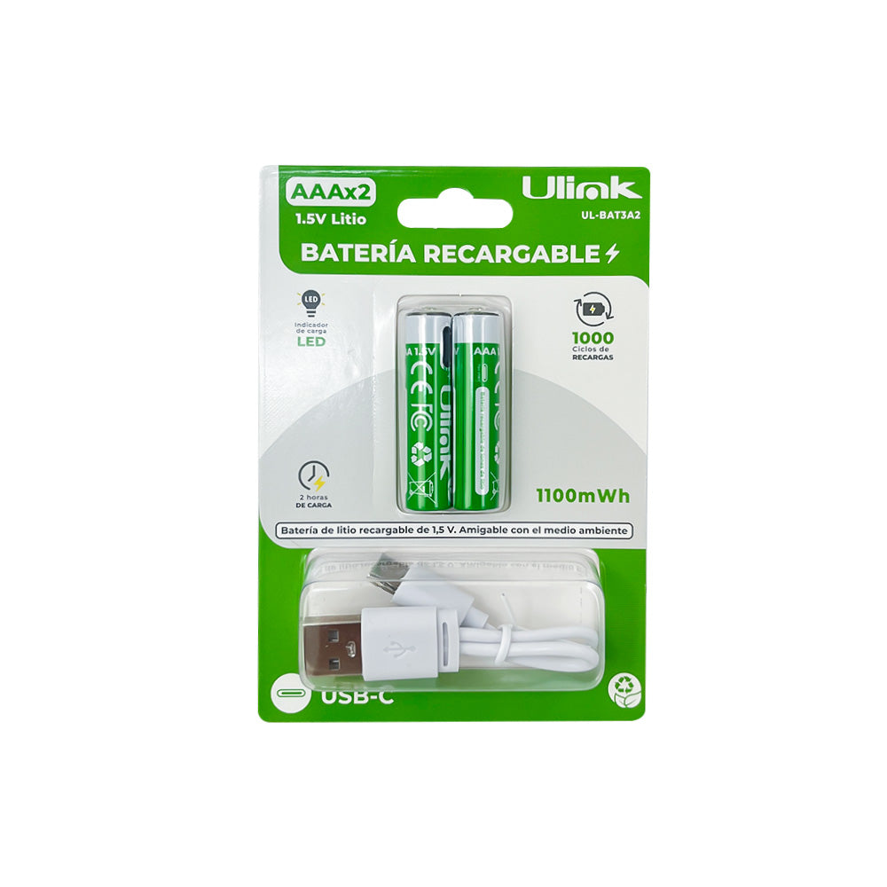 Pilas 2x AAA con carga USB C de 1100mWh / UL-BAT3A2