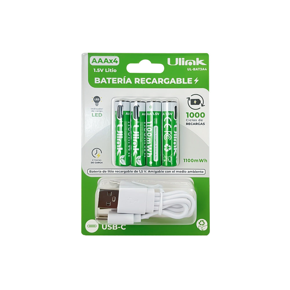 Pilas 4x AAA con carga USB C de 1100mWh / UL-BAT3A4