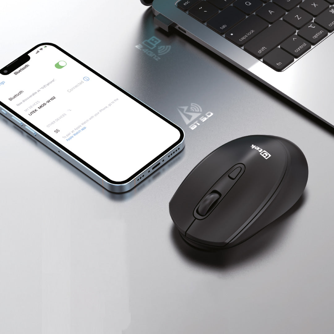 Mouse inalámbrico combo bluetooth y 2,4Ghz, 1600dpi / UT- MOW100