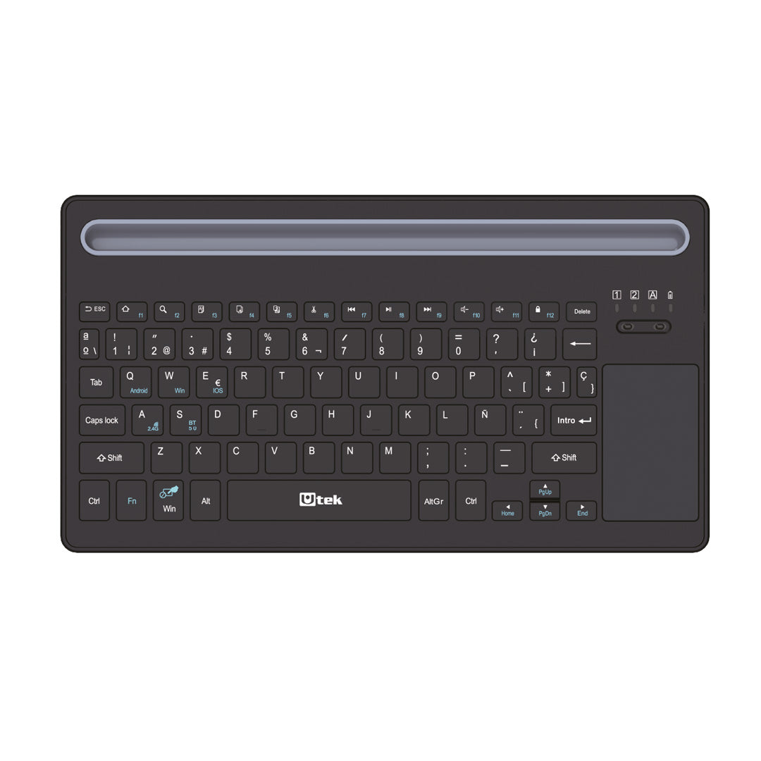 Teclado inalambrico Bluetooth y 2,4Ghz con touchpad, recargable y slot para tablet / UT-KBBT900P