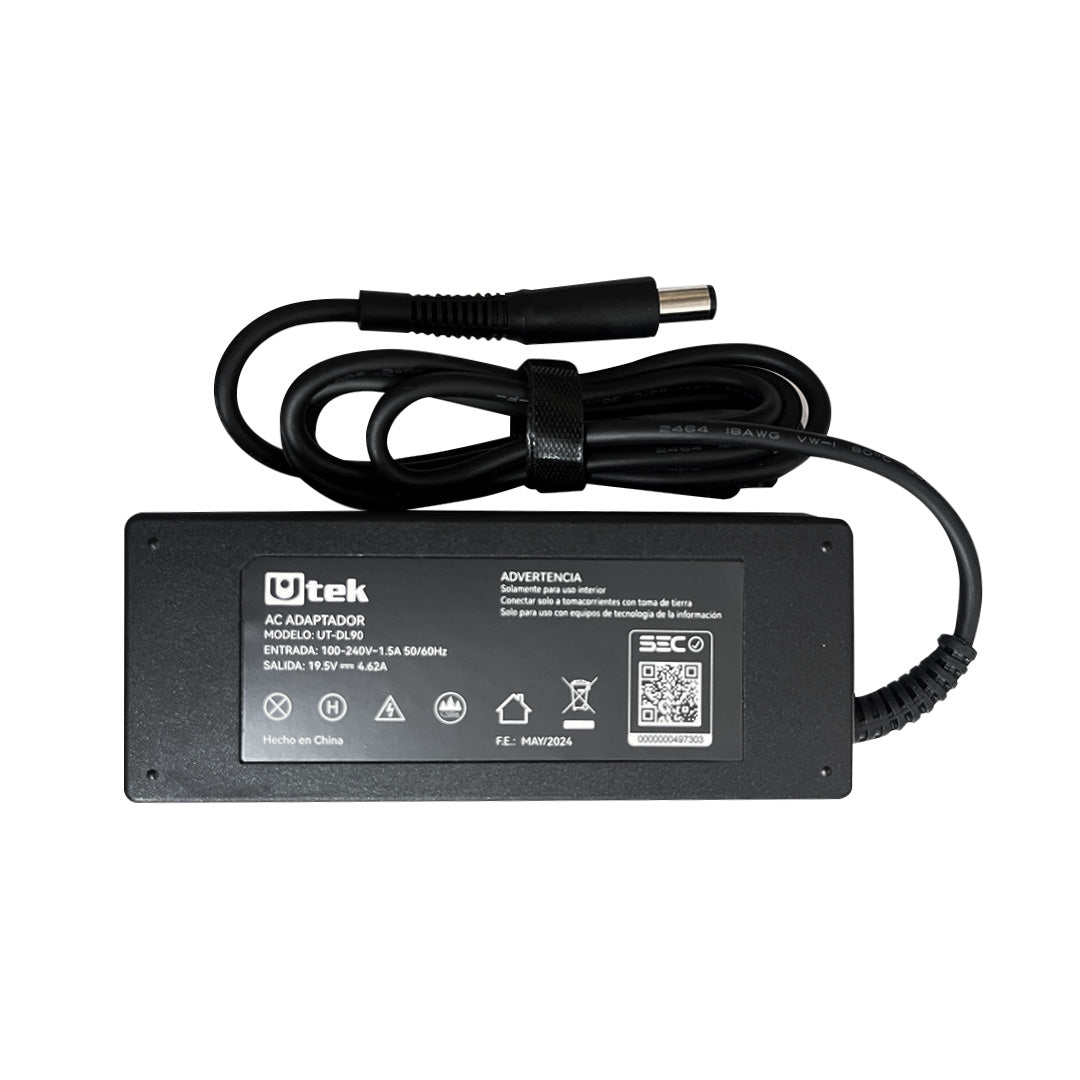 Adaptador de energia DELL 19,5V 4,62A 7,4*5,0mm pin interior certificado / mod. UT-DL90