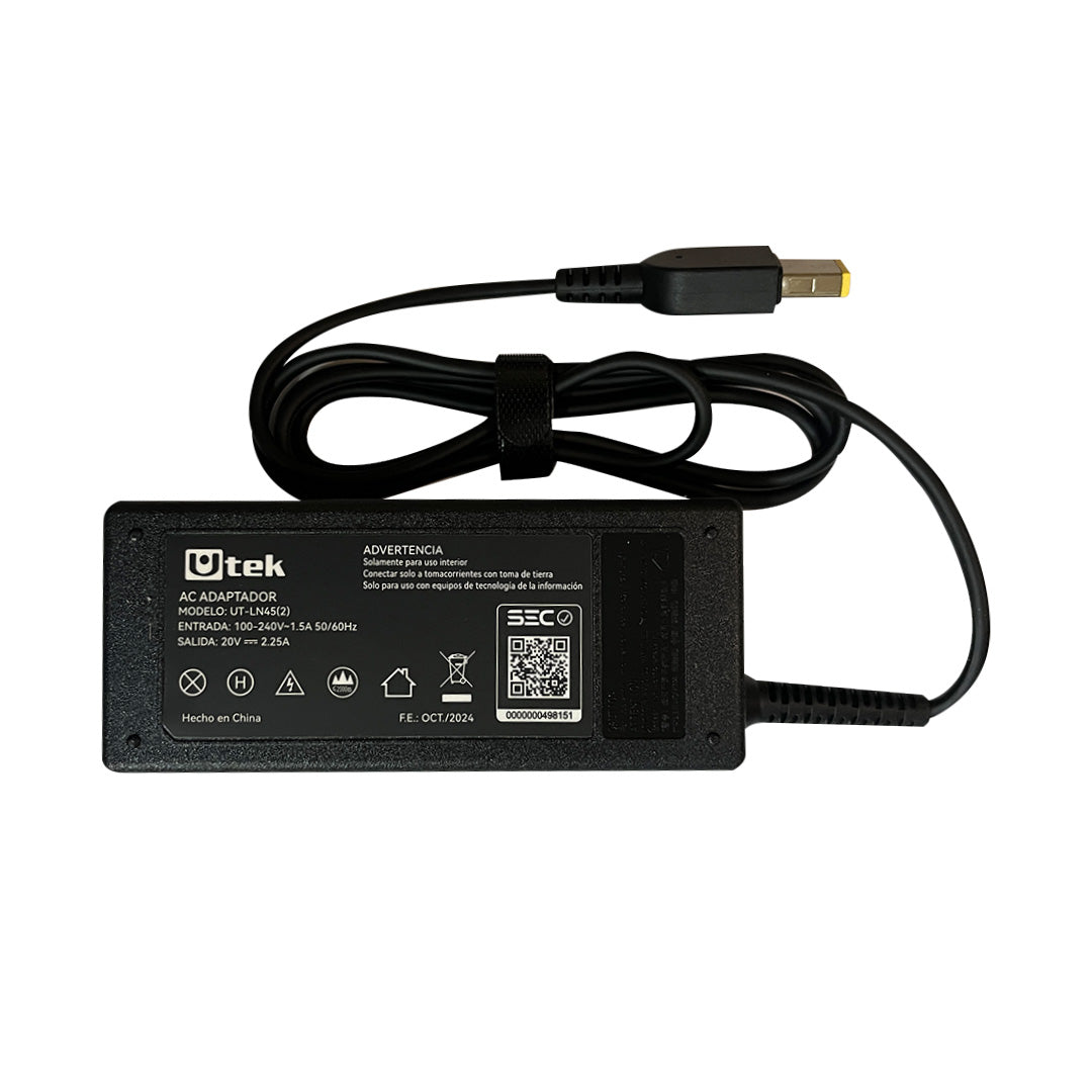 Adaptador de energia LENOVO 20V 2,25A pin rectangular certificado / mod. UT- LN45(2)