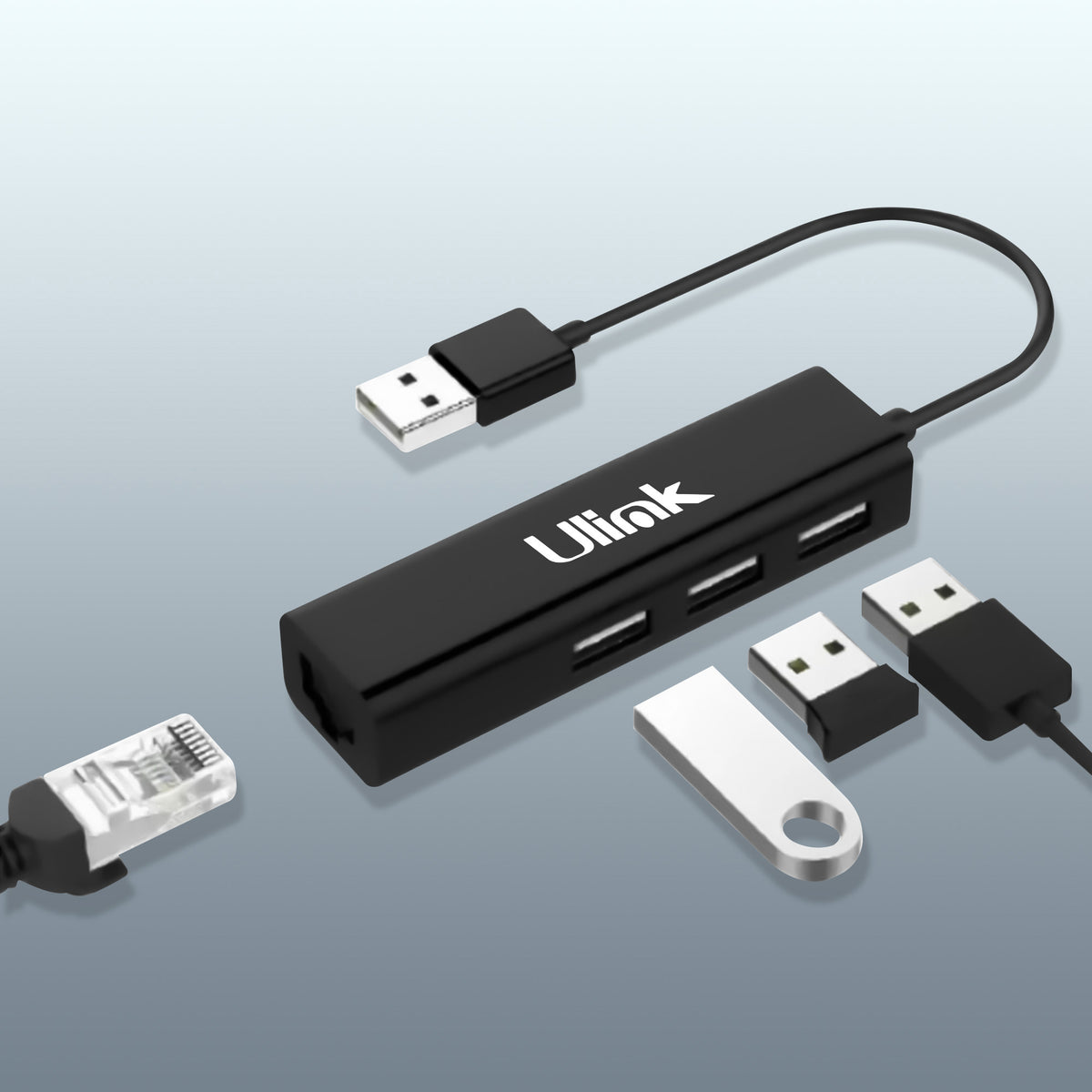 Adaptador USB 2.0 a ethernet con 3 HUBs USB 2.0 / mod. UT-USLAN