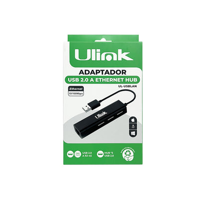Adaptador USB 2.0 a ethernet con 3 HUBs USB 2.0 / mod. UT-USLAN