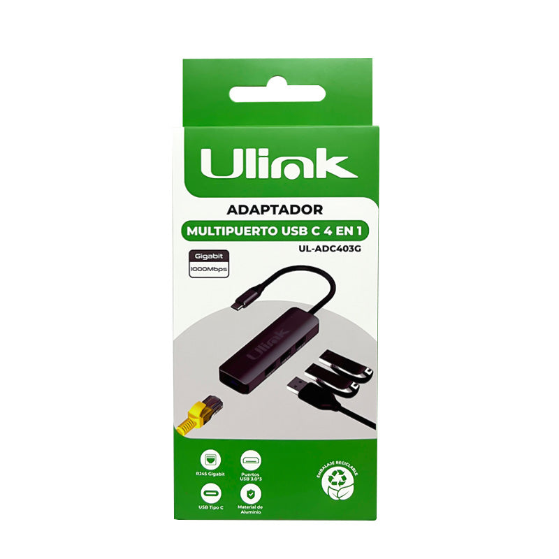 Adaptador multipuerto USB 4 en 1 , USB3.0*3, LAN 10/100/1000*1 / UL-ADC403G