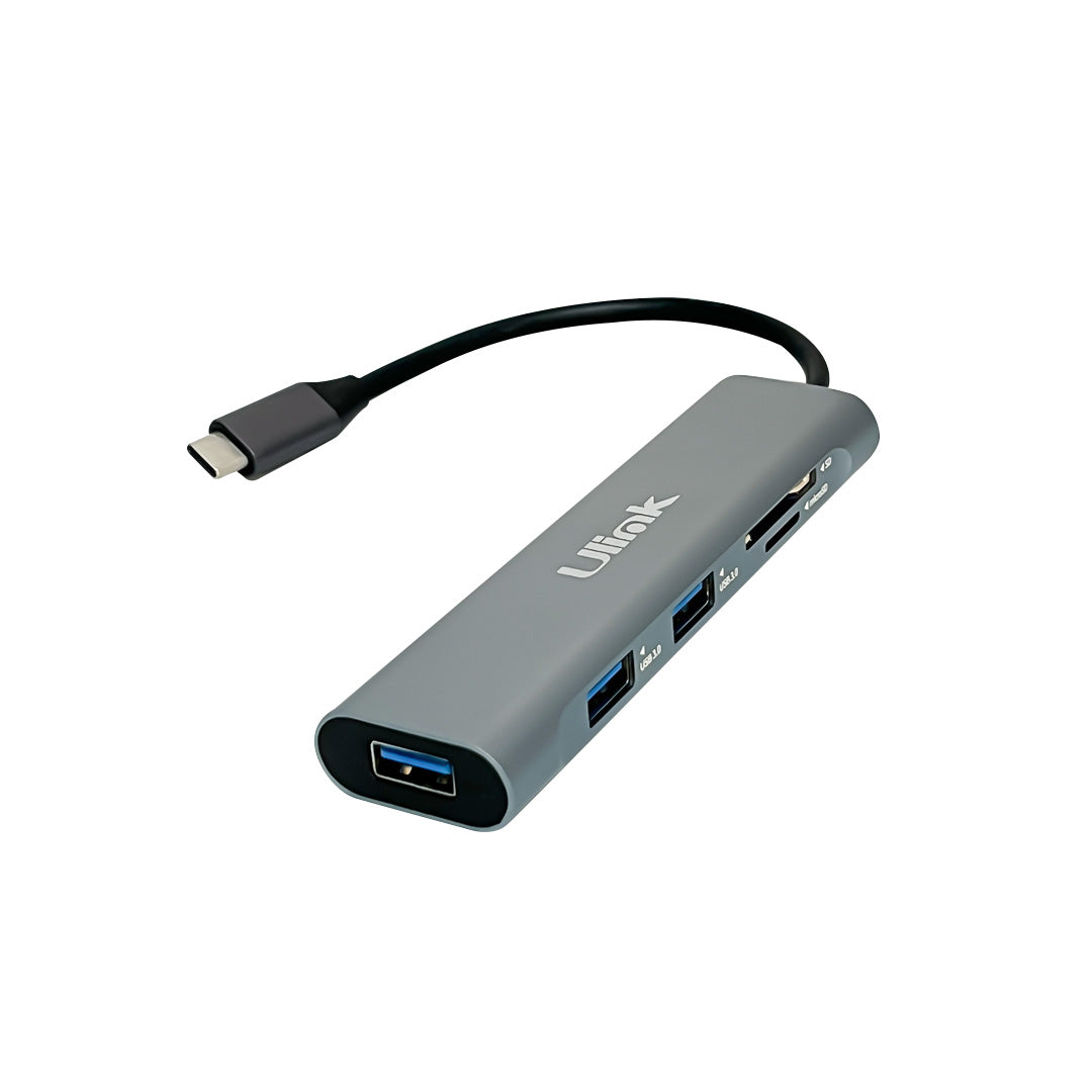 Adaptador multipuerto USB C 5 en 1 , USB3.0*3, SD*1 , MicroSD*1 , aluminio / UL-ADC530RD
