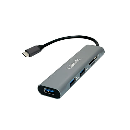 Adaptador multipuerto USB C 5 en 1 , USB3.0*3, SD*1 , MicroSD*1 , aluminio / UL-ADC530RD
