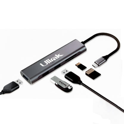 Adaptador multipuerto USB C 5 en 1 , USB3.0*3, SD*1 , MicroSD*1 , aluminio / UL-ADC530RD