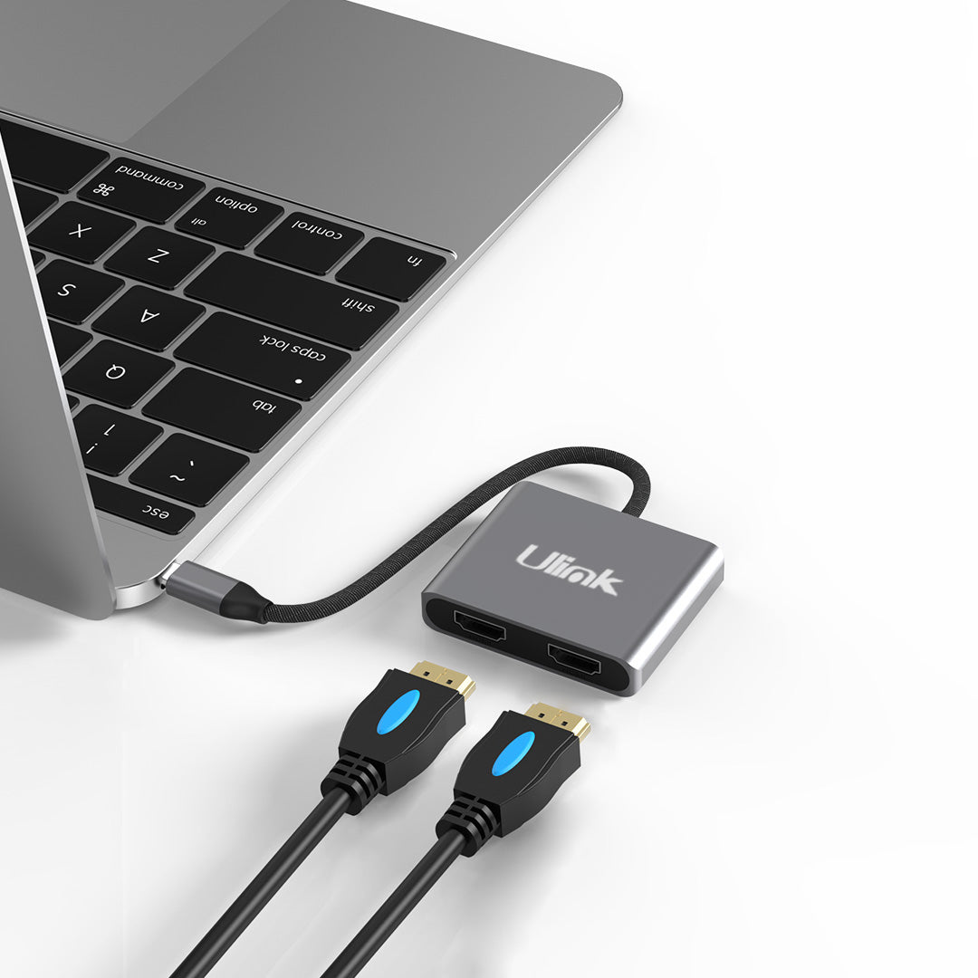 Adaptador multipuerto USB C 2 en 1 , HDMI*2, aluminio / UL-ADC201V