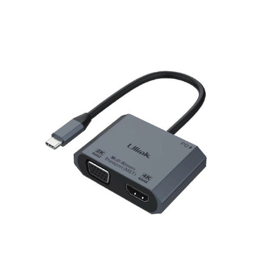 Adaptador multipuerto USB C 3 en 1 , HDMI*1 (60hZ), VGA*1, PD*1 , aluminio / UL-ADC420V