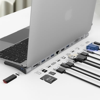 Adaptador multipuerto USB C 12 en 1 , HDMI*1, VGA*1, USB3.0*1, USB2.0*3, PD*1 ,USBC*1, SD*1, TF*1, LAN10/100*1 , audio 3,5mm*1, aluminio / UL-ADC121