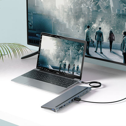 Adaptador multipuerto USB C 12 en 1 , HDMI*1, VGA*1, USB3.0*1, USB2.0*3, PD*1 ,USBC*1, SD*1, TF*1, LAN10/100*1 , audio 3,5mm*1, aluminio / UL-ADC121