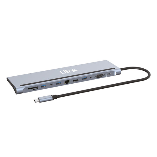 Adaptador multipuerto USB C 12 en 1 , HDMI*1, VGA*1, USB3.0*1, USB2.0*3, PD*1 ,USBC*1, SD*1, TF*1, LAN10/100*1 , audio 3,5mm*1, aluminio / UL-ADC121