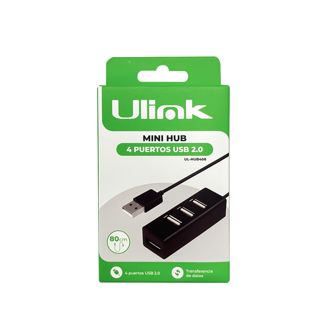 Mini HUB USB 2.0 4 puertos con cable de 80 cm / UL-HUB408