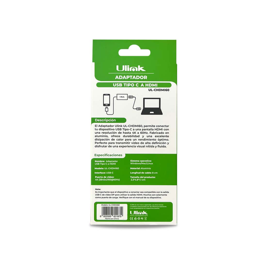 Adaptador USB tipo C a HDMI 4K60Hz / UL-CHDMI60