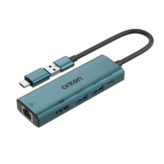Adaptador multipuerto USB A+C 5 en 1 USB2.0, USB3.0, HDMI, USB C, RJ45 10/100 / OTN-US125