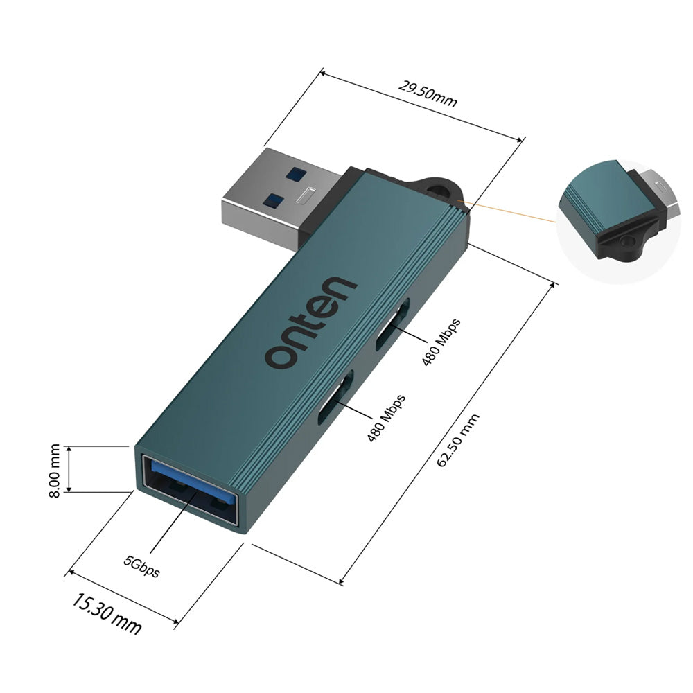HUB USB A compacto 2xUSB C + 1xUSB3.0 / OTN-UC52S