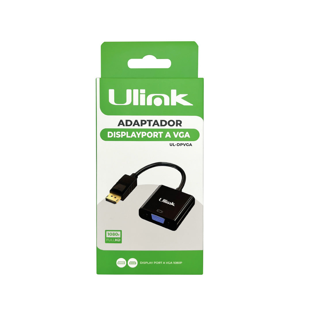 Adaptador de video Display Port Macho a VGA hembra color negro/ mod. UL-DPVGA