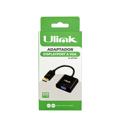 Adaptador de video Display Port Macho a VGA hembra color negro/ mod. UL-DPVGA