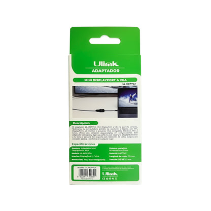 Adaptador de video Mini Display Port Macho a VGA hembra / mod. UL-MDPVGA