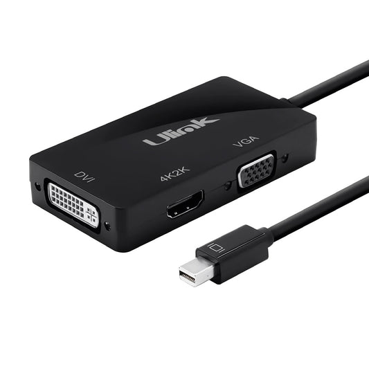 Adaptador multipuerto mini display port a VGA/DVI/ HDMI 4 K color negro / mod. UL-MDP3P