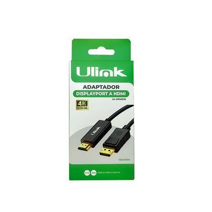 Cable de video Display Port Macho a HDMI 4K macho color negro con cable 1,8mts/ mod. UL-DPHD18