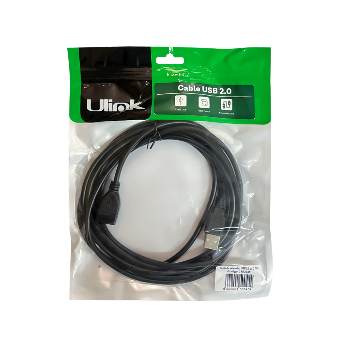 Cable USB 2.0 extensión 3 mts
