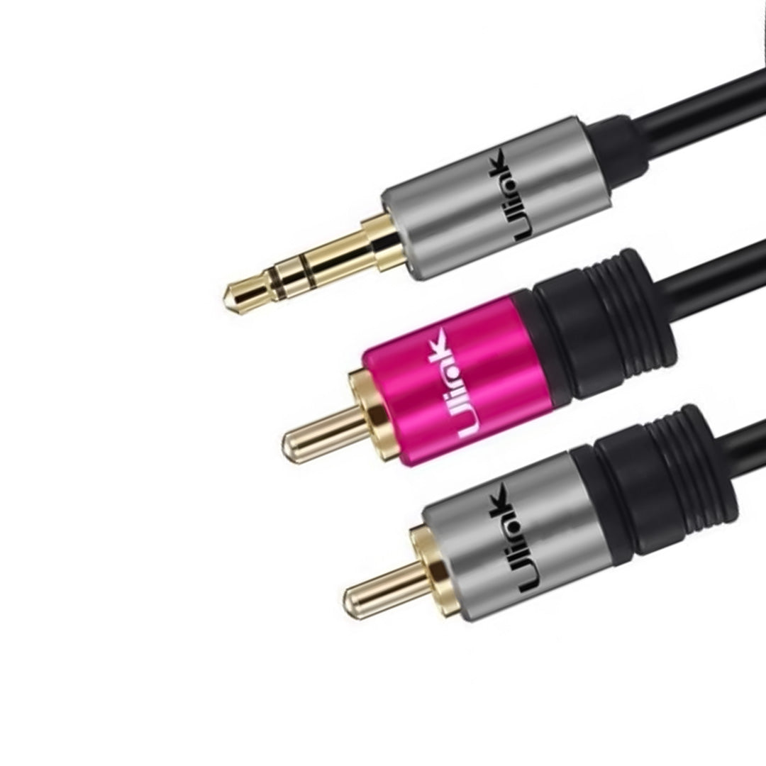 Cable de audio 3,5mm a 2 RCA de 1,8 mts de alta fidelidad, conectores dorados y presentación retail / mod. UL-PROAD352RC