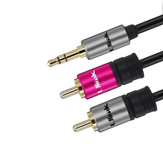Cable de audio 3,5mm a 2 RCA de 1,8 mts de alta fidelidad, conectores dorados y presentación retail / mod. UL-PROAD352RC