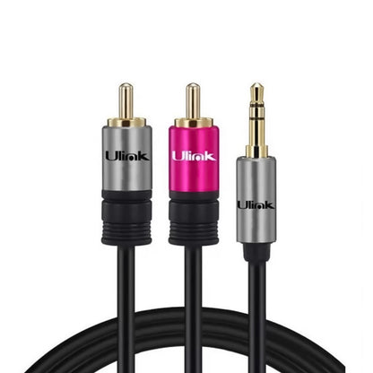 Cable de audio 3,5mm a 2 RCA de 1,8 mts de alta fidelidad, conectores dorados y presentación retail / mod. UL-PROAD352RC