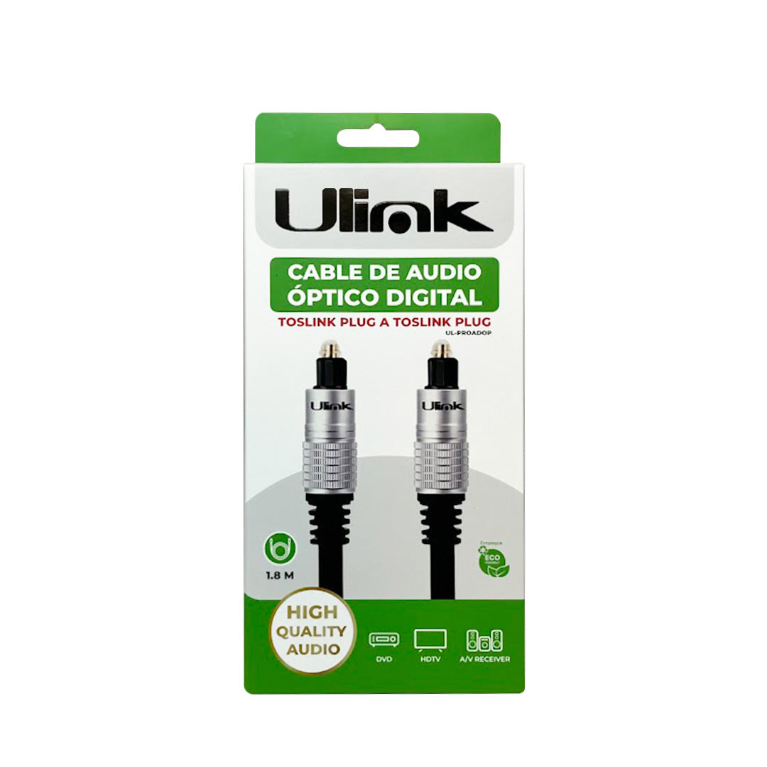 Cable de audio optico digital coaxial Toslink con conectores dorados y presentación retail / mod. UL-PROADOP