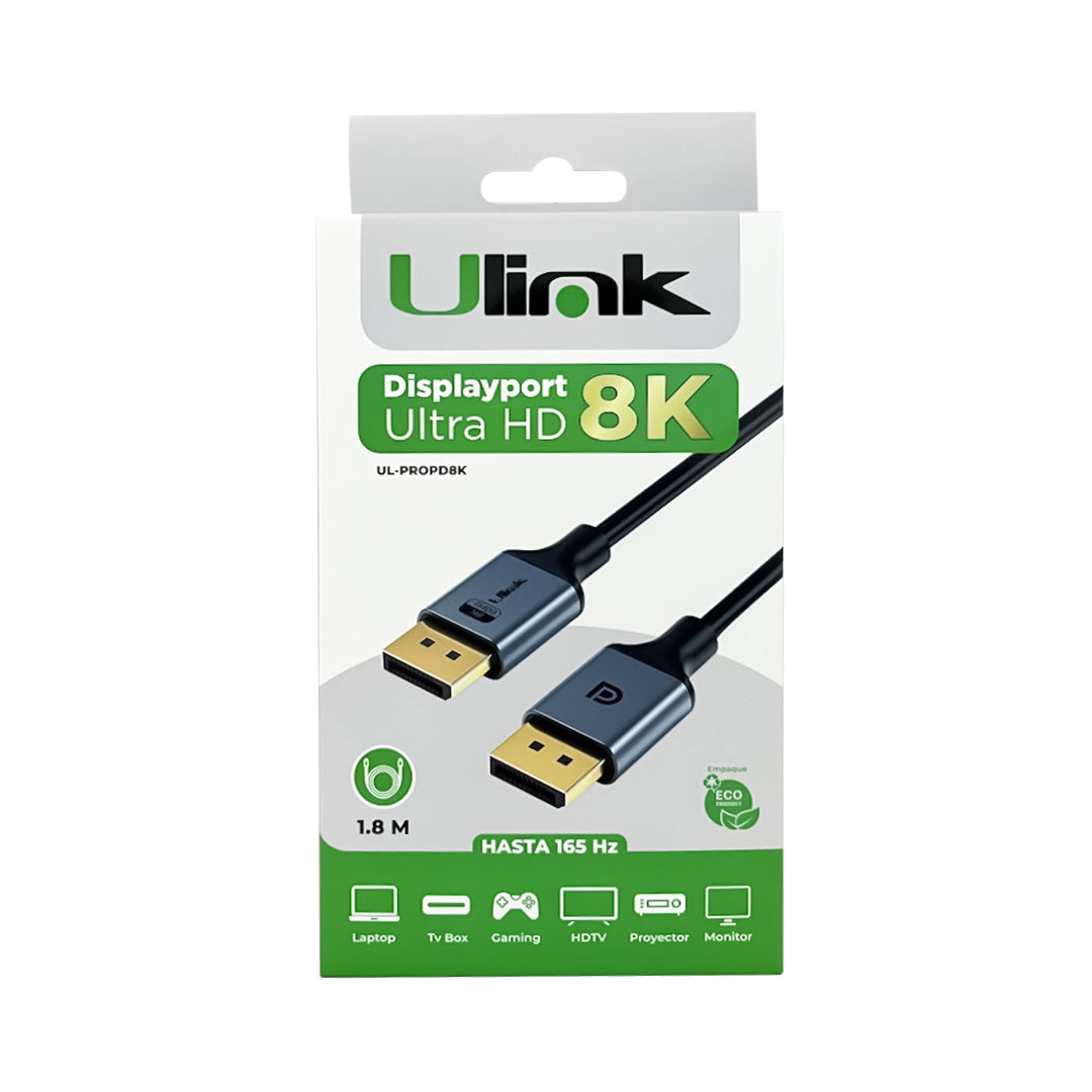 Cable Display port macho - macho version 1.4 , 8K 60Hz, color negro / mod. UL-PROPD8K