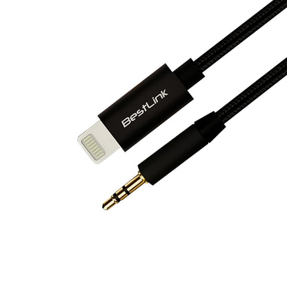 Cable de audio lightning a 3,5mm, reforzado, puntas doradas, 1 metro / BL-CBA030AL