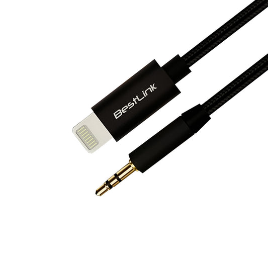 Cable de audio lightning a 3,5mm, reforzado, puntas doradas, 1 metro / BL-CBA030AL