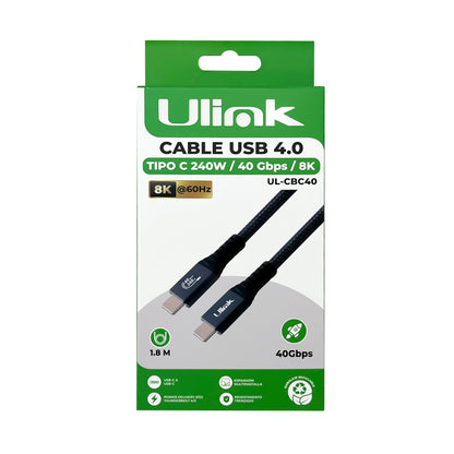 Cable USB 4.0 , 240W , 40 Gbps, 8K , cable trenzado de 1,8mts / UL-CBC40