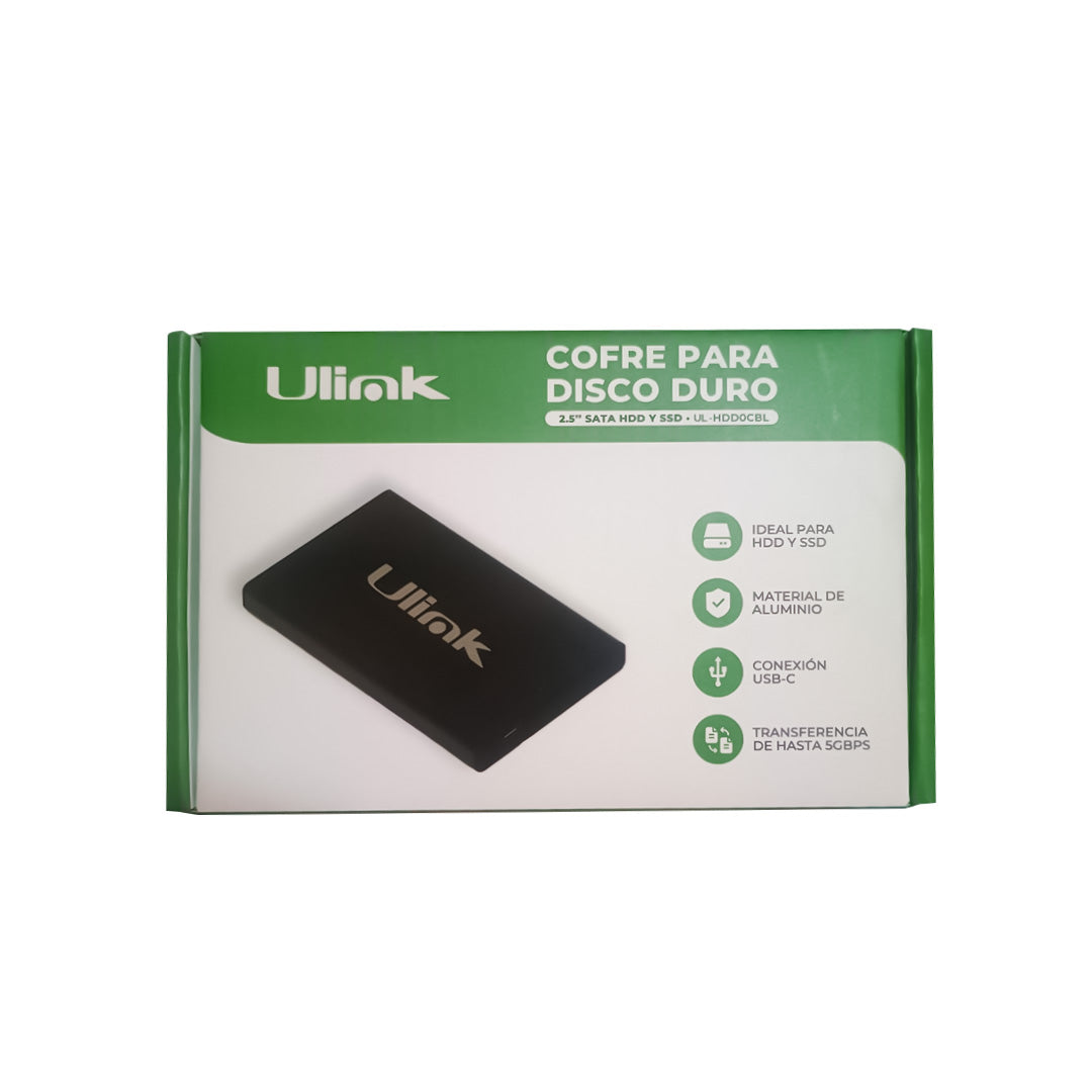 Cofre porta disco duro SATA 2,5 conexión USB C color negro / mod. UT-HDD0CBL