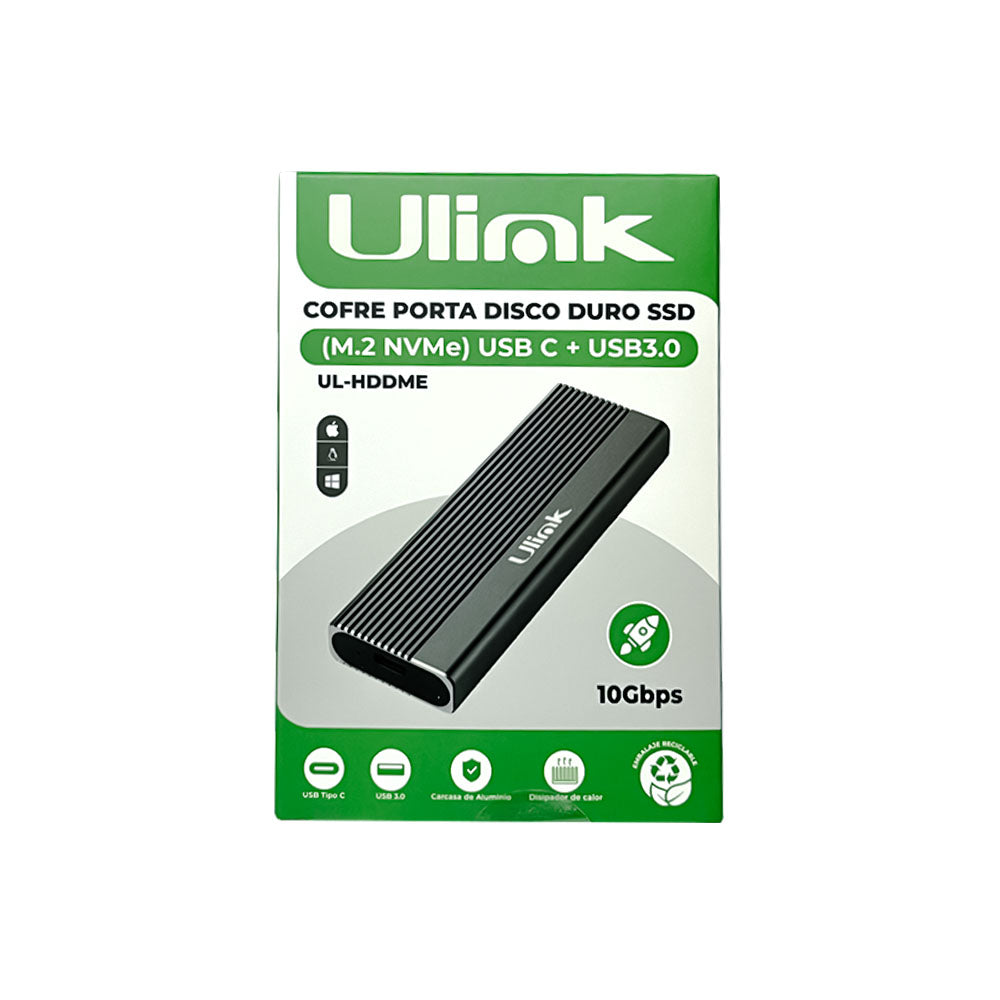 Cofre porta disco duro NVME coneccion USB C + USB3.0 / UL-HDDME