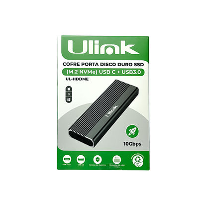 Cofre porta disco duro NVME coneccion USB C + USB3.0 / UL-HDDME